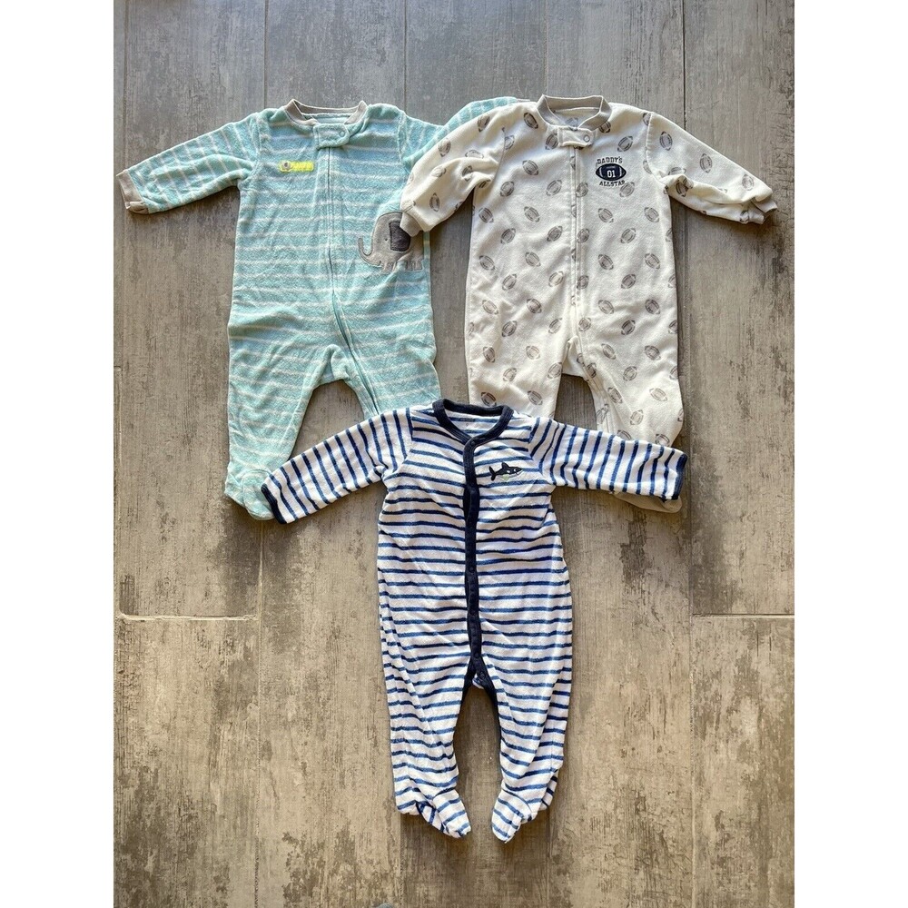 Set of 3 Baby Boys Zip Sleeper Pajamas Pjs Fleece One Piece Outfit Coverall 9m